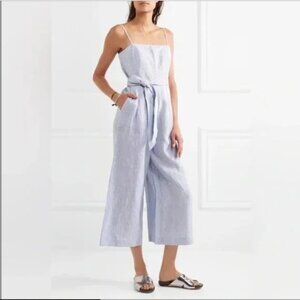 J. Crew Linen Blue Stripe Wide leg Jumpsuit